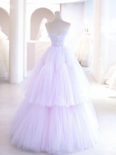 Elegant Purple A-Line Tulle Floor-Length Evening Prom Dress